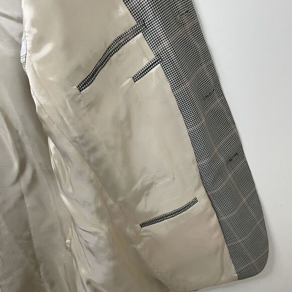 Faconnable Wool Silk Windowpane Houndstooth Blazer Tan Navy Green Men’s Sz 42L - Picture 11 of 13
